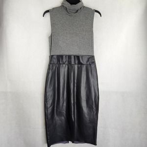 Bailey 44 Gray and Black Turtleneck Faux Leather Dress Womens Size M USA Made